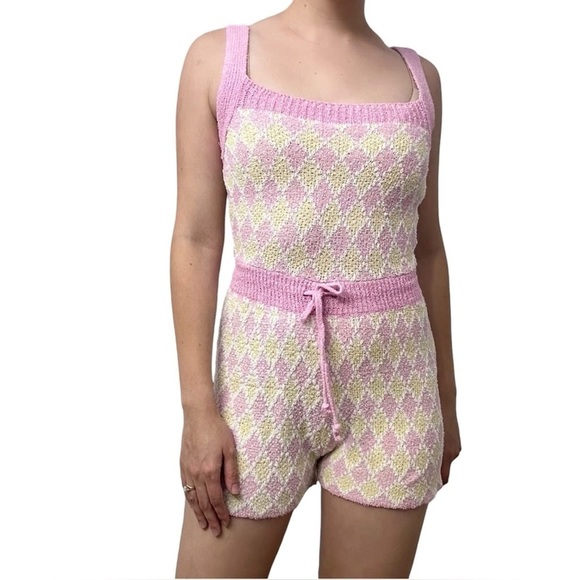 Free People Dream Diamonds pink combo romper L - Picture 2 of 11